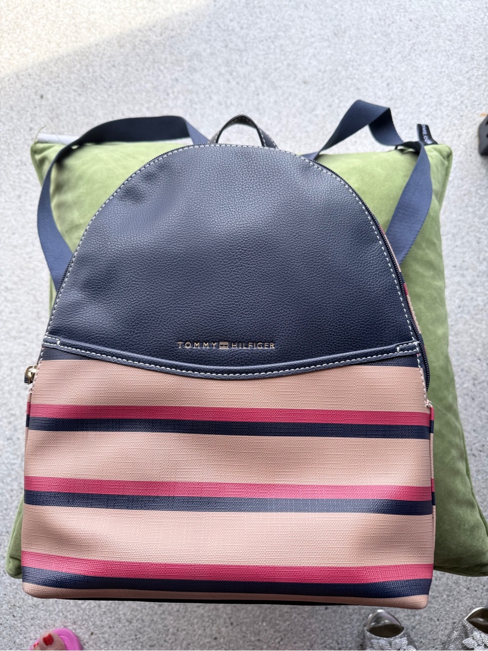 Tommy Hilfiger Navy, Pink & Beige Striped Backpack